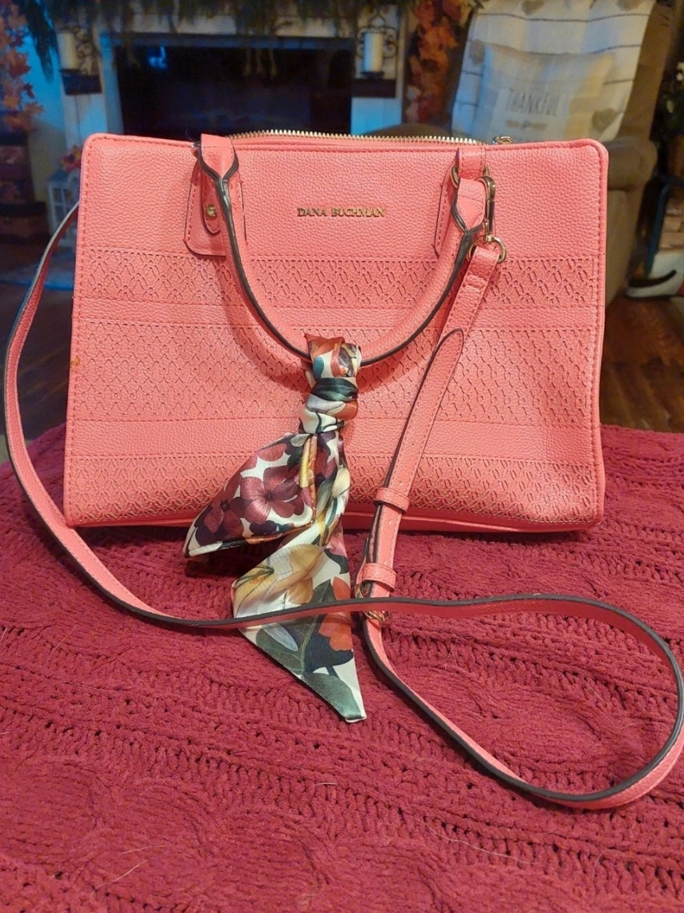 Dana Buchman Coral Pink Textured Satchel